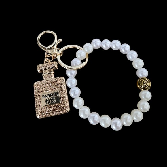 Champagne color Rhinestone Perfume Bottle Key Chain Purse Pull Unbranded - Picture 5 of 5